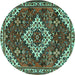 Round Machine Washable Persian Turquoise Traditional Area Rugs, wshtr2337turq