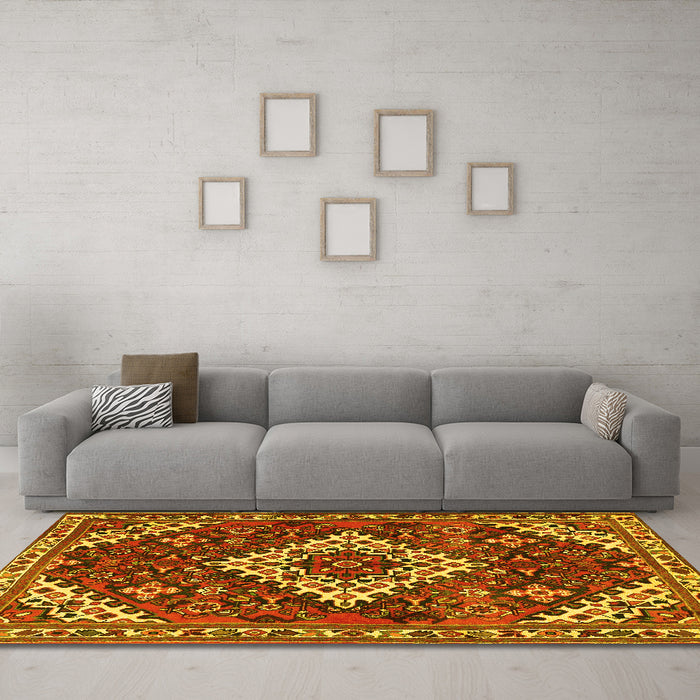 Machine Washable Persian Yellow Traditional Rug in a Living Room, wshtr2337yw