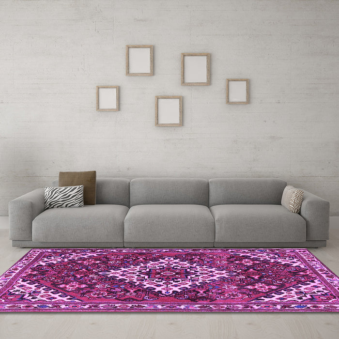 Machine Washable Persian Purple Traditional Area Rugs in a Living Room, wshtr2337pur