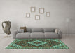 Machine Washable Persian Turquoise Traditional Area Rugs in a Living Room,, wshtr2337turq