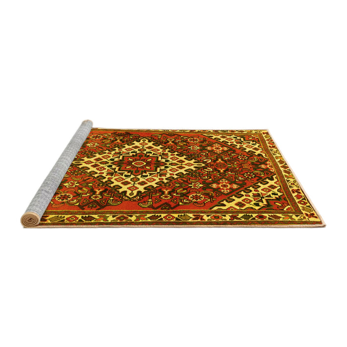 Sideview of Machine Washable Persian Yellow Traditional Rug, wshtr2337yw