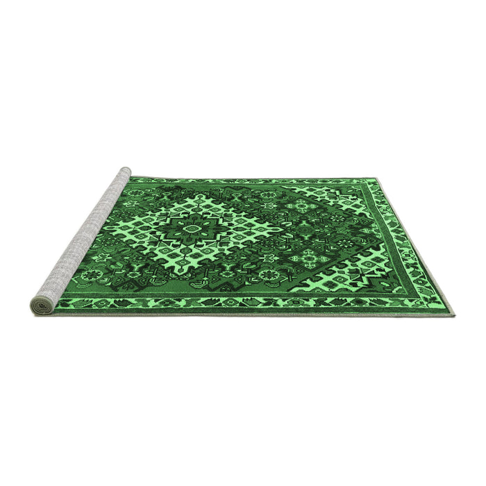 Sideview of Machine Washable Persian Emerald Green Traditional Area Rugs, wshtr2337emgrn