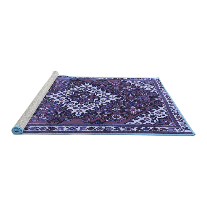 Sideview of Machine Washable Persian Blue Traditional Rug, wshtr2337blu