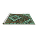 Sideview of Machine Washable Persian Turquoise Traditional Area Rugs, wshtr2337turq