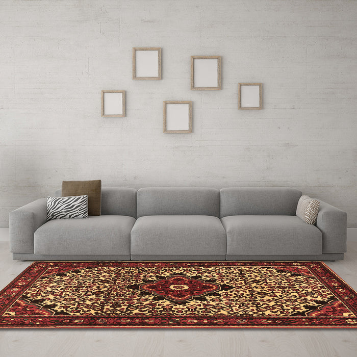 Machine Washable Persian Brown Traditional Rug in a Living Room,, wshtr2338brn