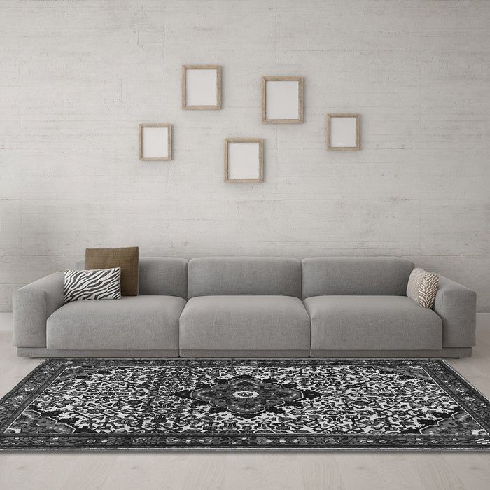 Machine Washable Persian Gray Traditional Rug in a Living Room,, wshtr2338gry