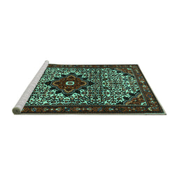 Sideview of Machine Washable Persian Turquoise Traditional Area Rugs, wshtr2338turq