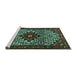 Sideview of Machine Washable Persian Turquoise Traditional Area Rugs, wshtr2338turq