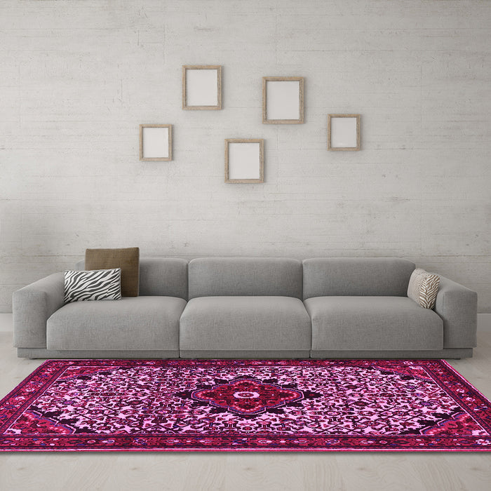 Machine Washable Persian Pink Traditional Rug in a Living Room, wshtr2338pnk