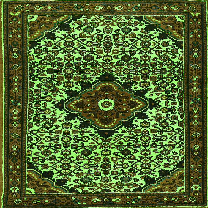 Round Machine Washable Persian Green Traditional Area Rugs, wshtr2338grn