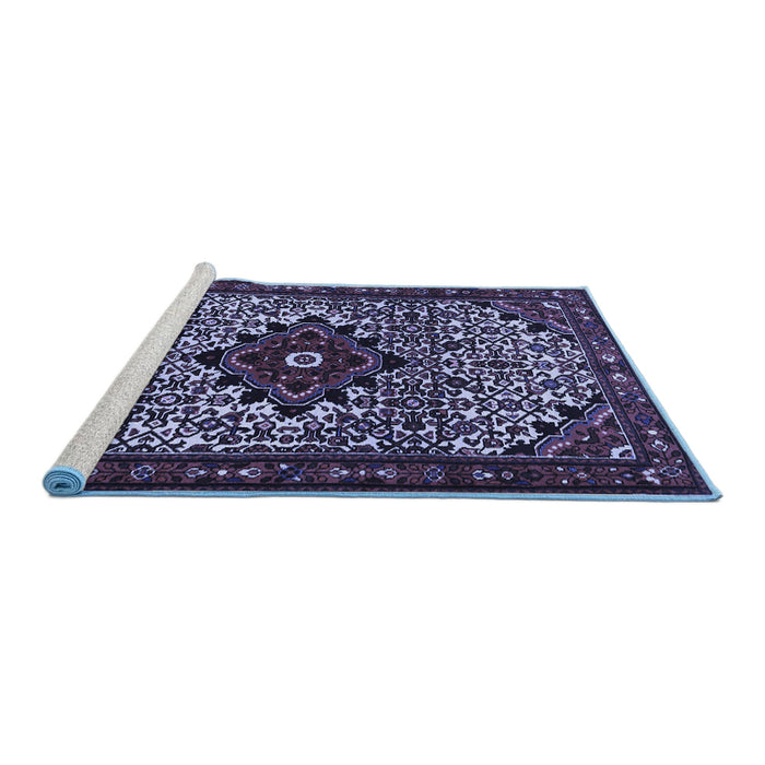 Sideview of Machine Washable Persian Blue Traditional Rug, wshtr2338blu