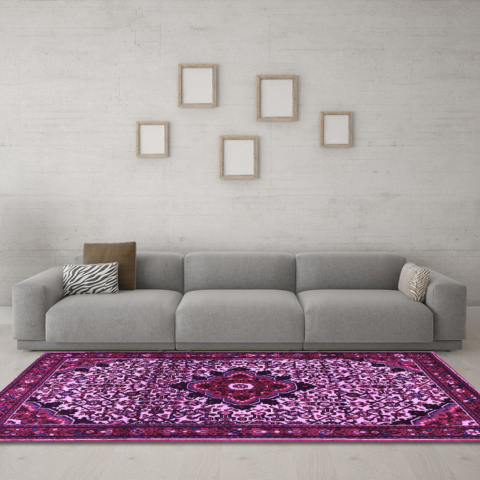 Machine Washable Persian Purple Traditional Area Rugs in a Living Room, wshtr2338pur