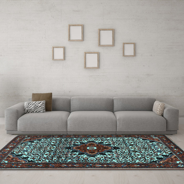 Machine Washable Persian Light Blue Traditional Rug in a Living Room, wshtr2338lblu