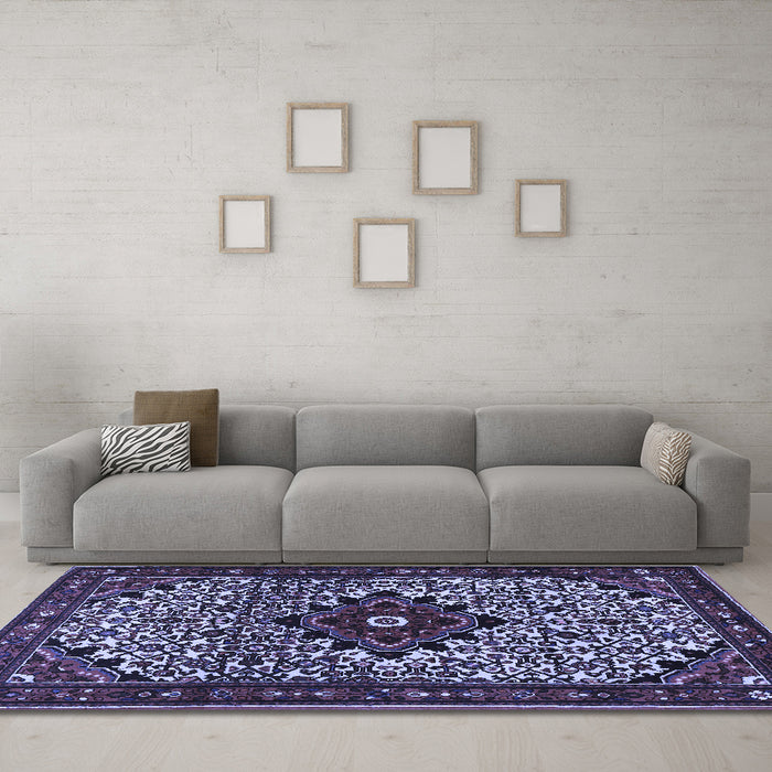 Machine Washable Persian Blue Traditional Rug in a Living Room, wshtr2338blu