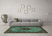 Machine Washable Persian Turquoise Traditional Area Rugs in a Living Room,, wshtr2338turq