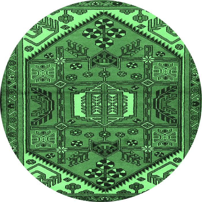 Round Machine Washable Persian Emerald Green Traditional Area Rugs, wshtr2339emgrn