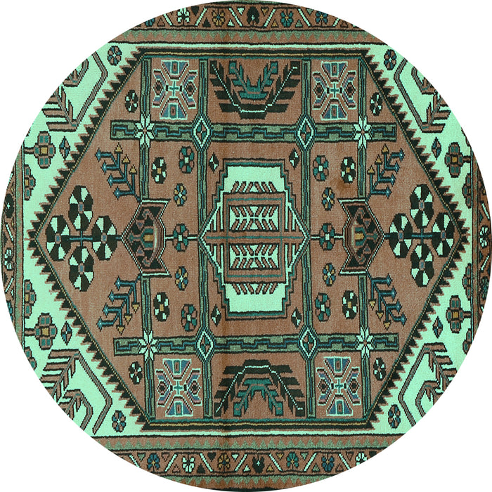 Round Persian Turquoise Traditional Rug, tr2339turq