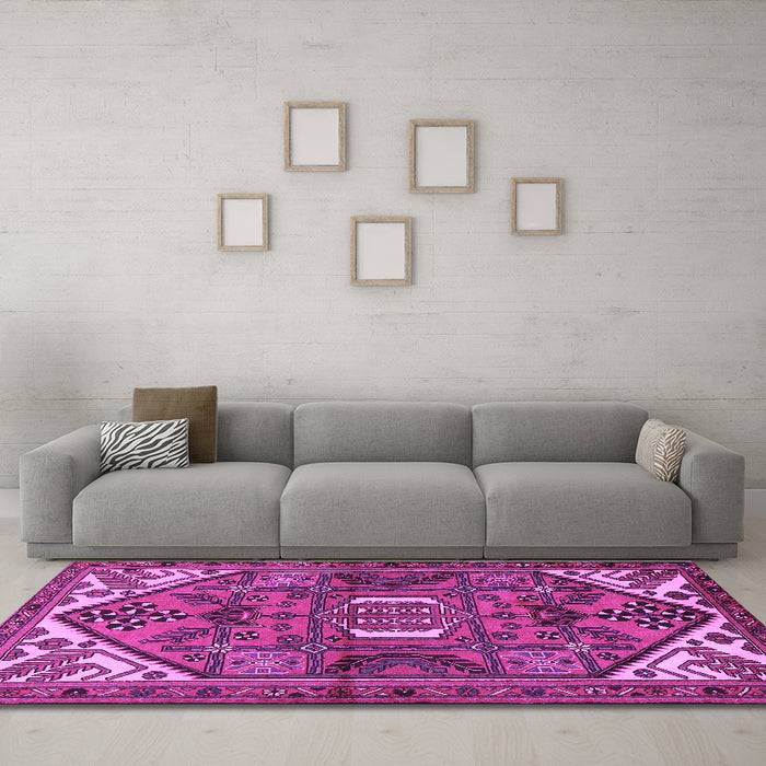 Machine Washable Persian Purple Traditional Area Rugs in a Living Room, wshtr2339pur