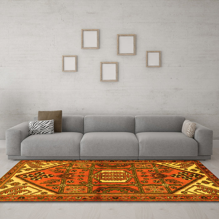 Machine Washable Persian Yellow Traditional Rug in a Living Room, wshtr2339yw