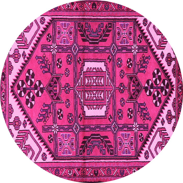 Round Machine Washable Persian Pink Traditional Rug, wshtr2339pnk