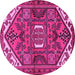 Round Machine Washable Persian Pink Traditional Rug, wshtr2339pnk