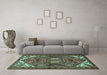 Machine Washable Persian Turquoise Traditional Area Rugs in a Living Room,, wshtr2339turq