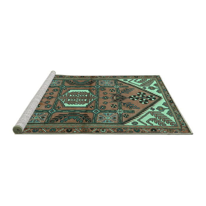 Sideview of Machine Washable Persian Turquoise Traditional Area Rugs, wshtr2339turq