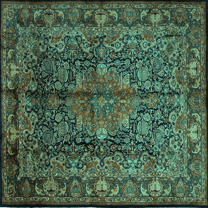Square Machine Washable Medallion Turquoise Traditional Area Rugs, wshtr233turq