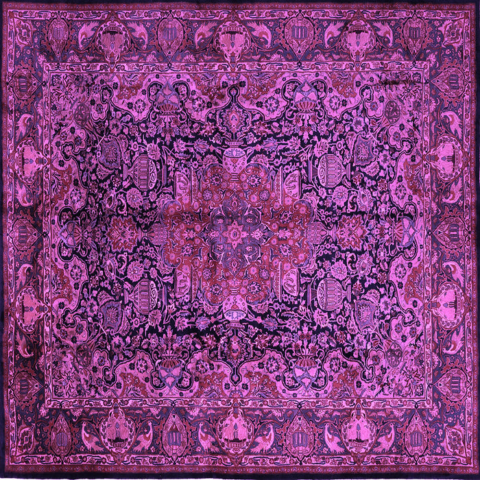 Square Machine Washable Medallion Purple Traditional Area Rugs, wshtr233pur