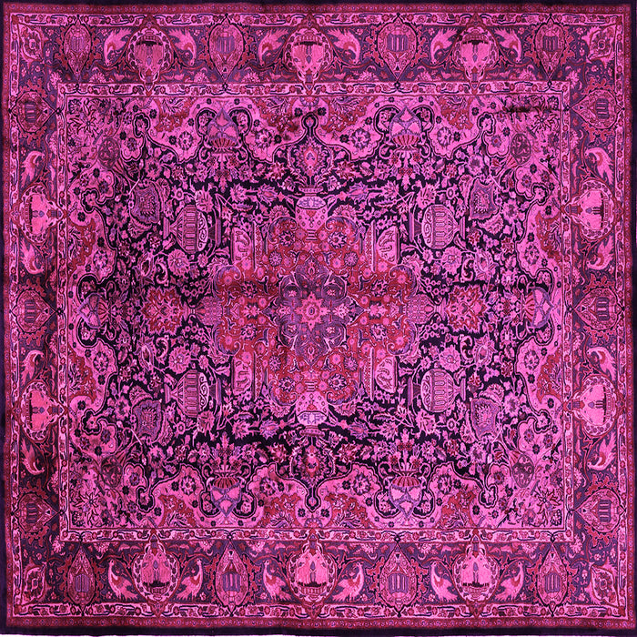 Square Machine Washable Medallion Pink Traditional Rug, wshtr233pnk