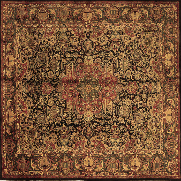 Square Machine Washable Medallion Brown Traditional Rug, wshtr233brn
