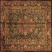 Square Machine Washable Medallion Brown Traditional Rug, wshtr233brn