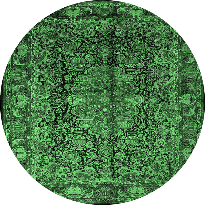 Round Medallion Emerald Green Traditional Rug, tr233emgrn