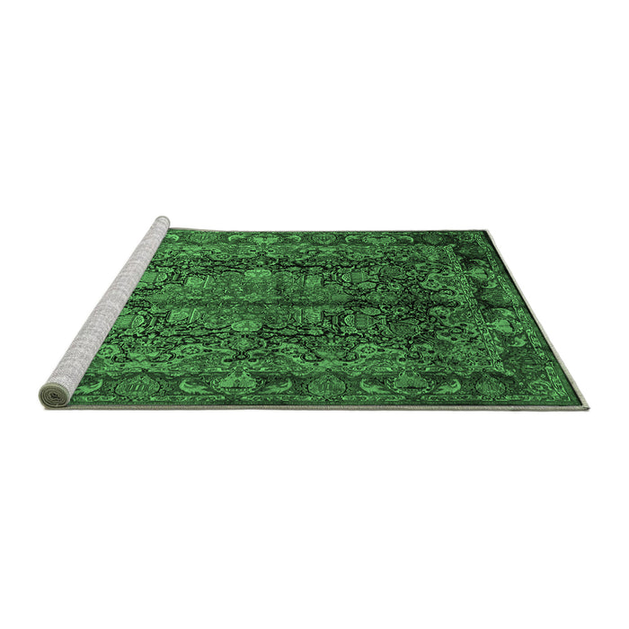 Sideview of Machine Washable Medallion Emerald Green Traditional Area Rugs, wshtr233emgrn