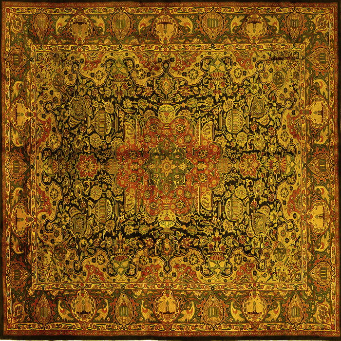 Square Machine Washable Medallion Yellow Traditional Rug, wshtr233yw