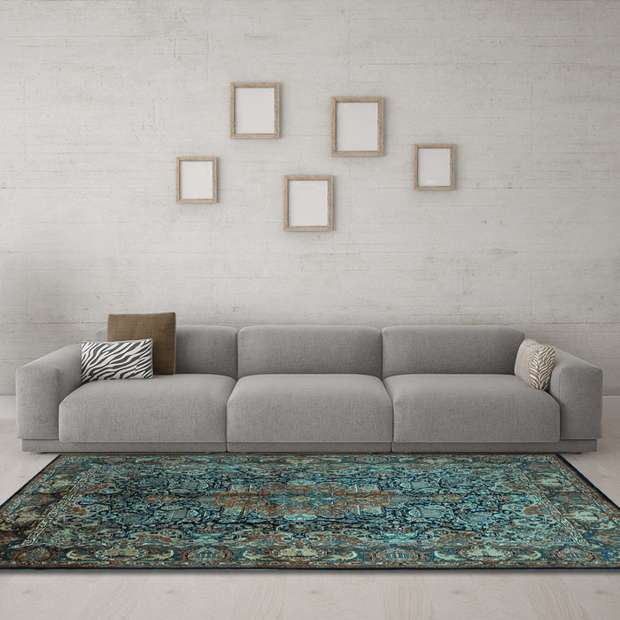Machine Washable Medallion Light Blue Traditional Rug in a Living Room, wshtr233lblu