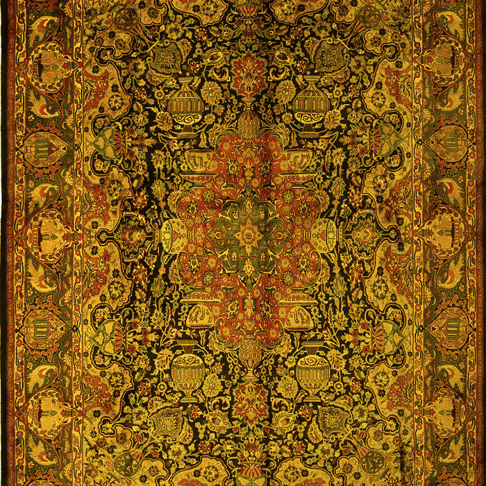Machine Washable Medallion Yellow Traditional Rug, wshtr233yw