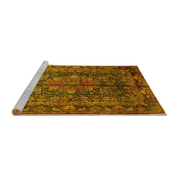 Sideview of Machine Washable Medallion Yellow Traditional Rug, wshtr233yw