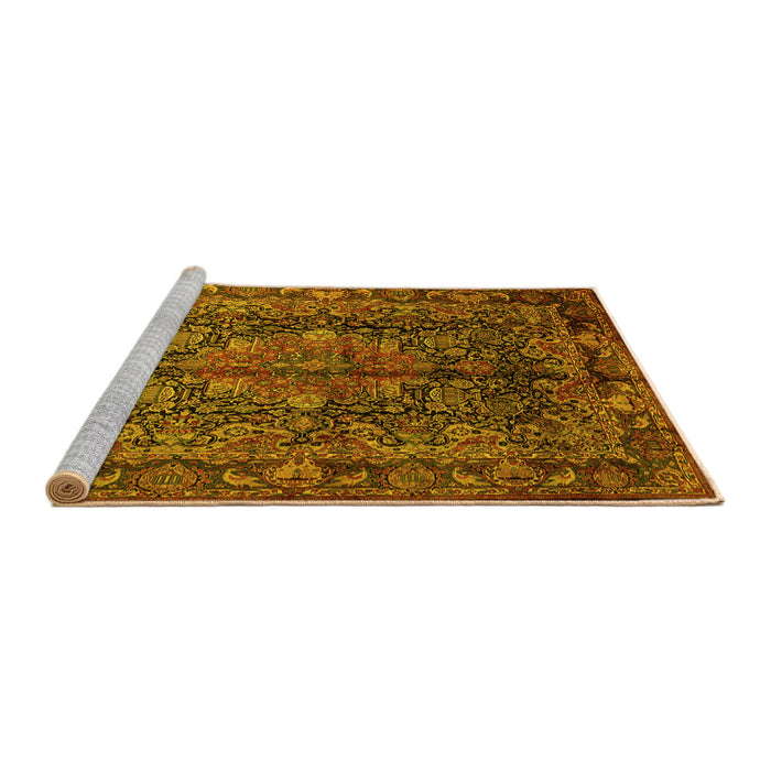 Sideview of Machine Washable Medallion Yellow Traditional Rug, wshtr233yw