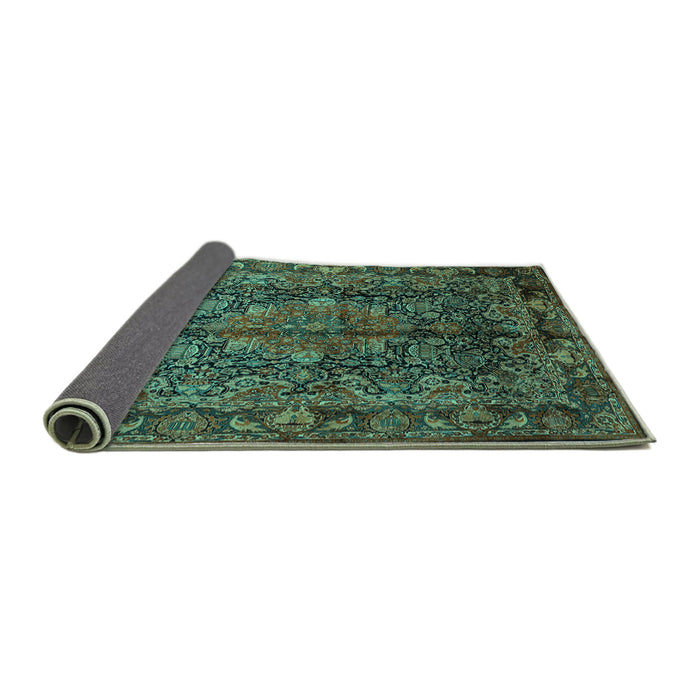 Sideview of Medallion Turquoise Traditional Rug, tr233turq