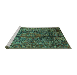 Sideview of Machine Washable Medallion Turquoise Traditional Area Rugs, wshtr233turq