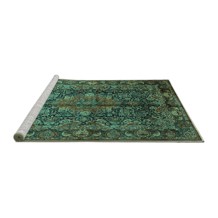 Sideview of Machine Washable Medallion Turquoise Traditional Area Rugs, wshtr233turq