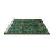 Sideview of Machine Washable Medallion Turquoise Traditional Area Rugs, wshtr233turq