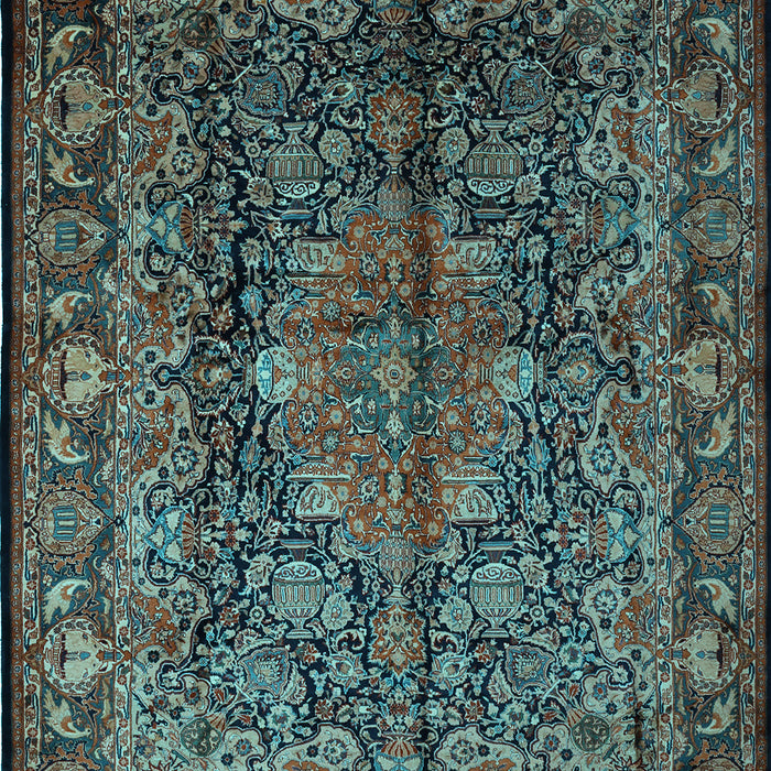 Machine Washable Medallion Light Blue Traditional Rug, wshtr233lblu