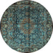 Round Medallion Light Blue Traditional Rug, tr233lblu