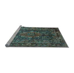 Sideview of Machine Washable Medallion Light Blue Traditional Rug, wshtr233lblu