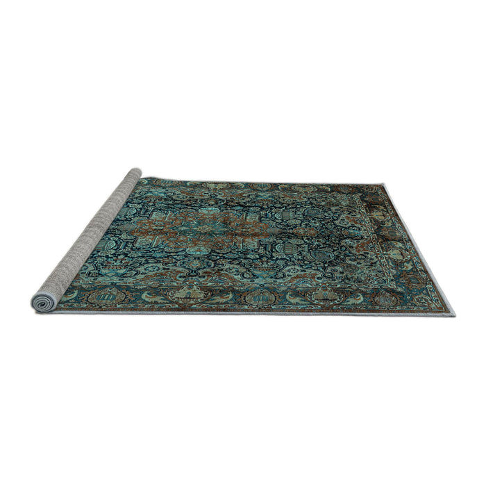 Sideview of Machine Washable Medallion Light Blue Traditional Rug, wshtr233lblu