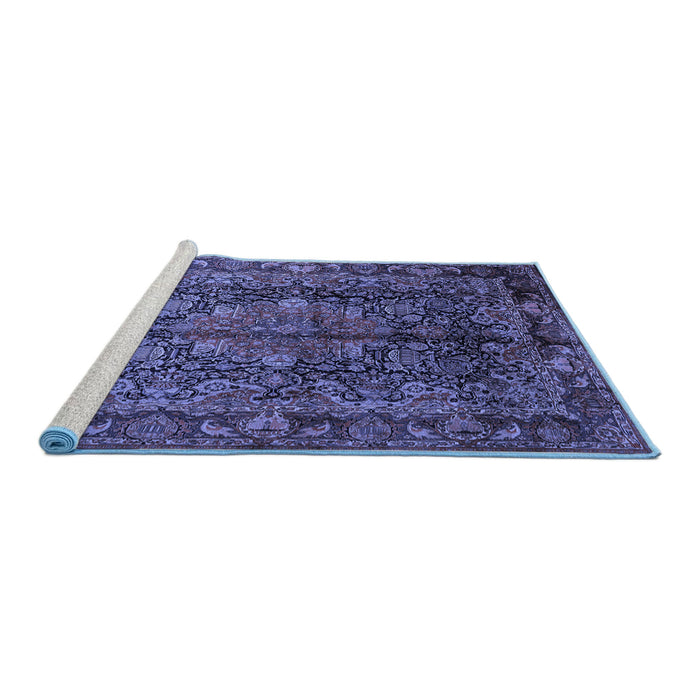 Sideview of Machine Washable Medallion Blue Traditional Rug, wshtr233blu