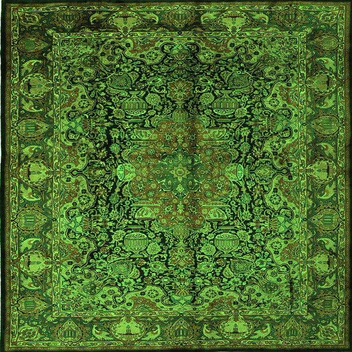 Round Machine Washable Medallion Green Traditional Area Rugs, wshtr233grn