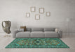 Machine Washable Persian Turquoise Traditional Area Rugs in a Living Room,, wshtr2340turq